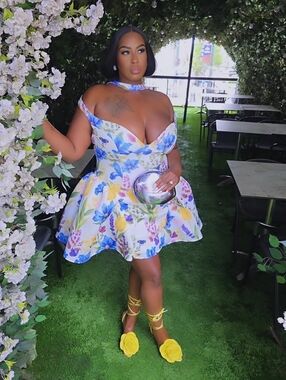 Fashion Nova White Floral Off-Shoulder Mini Dress with Blue & Yellow Blooms